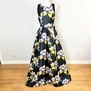 Adrianna Papell Floral Jacquard Ball Gown Black Multi AP1E200335 Size 14 NEW